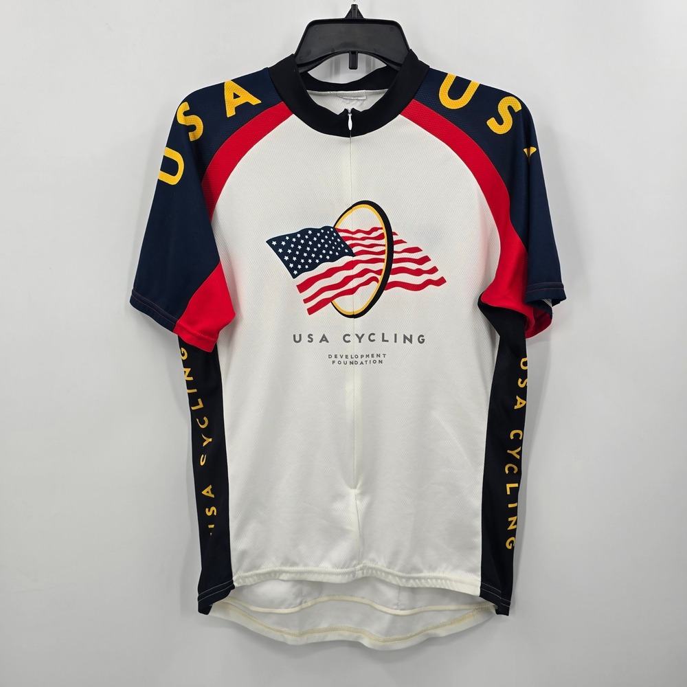 USA Cycling Jersey Mens Development Foundation White Red Blue Bike Large